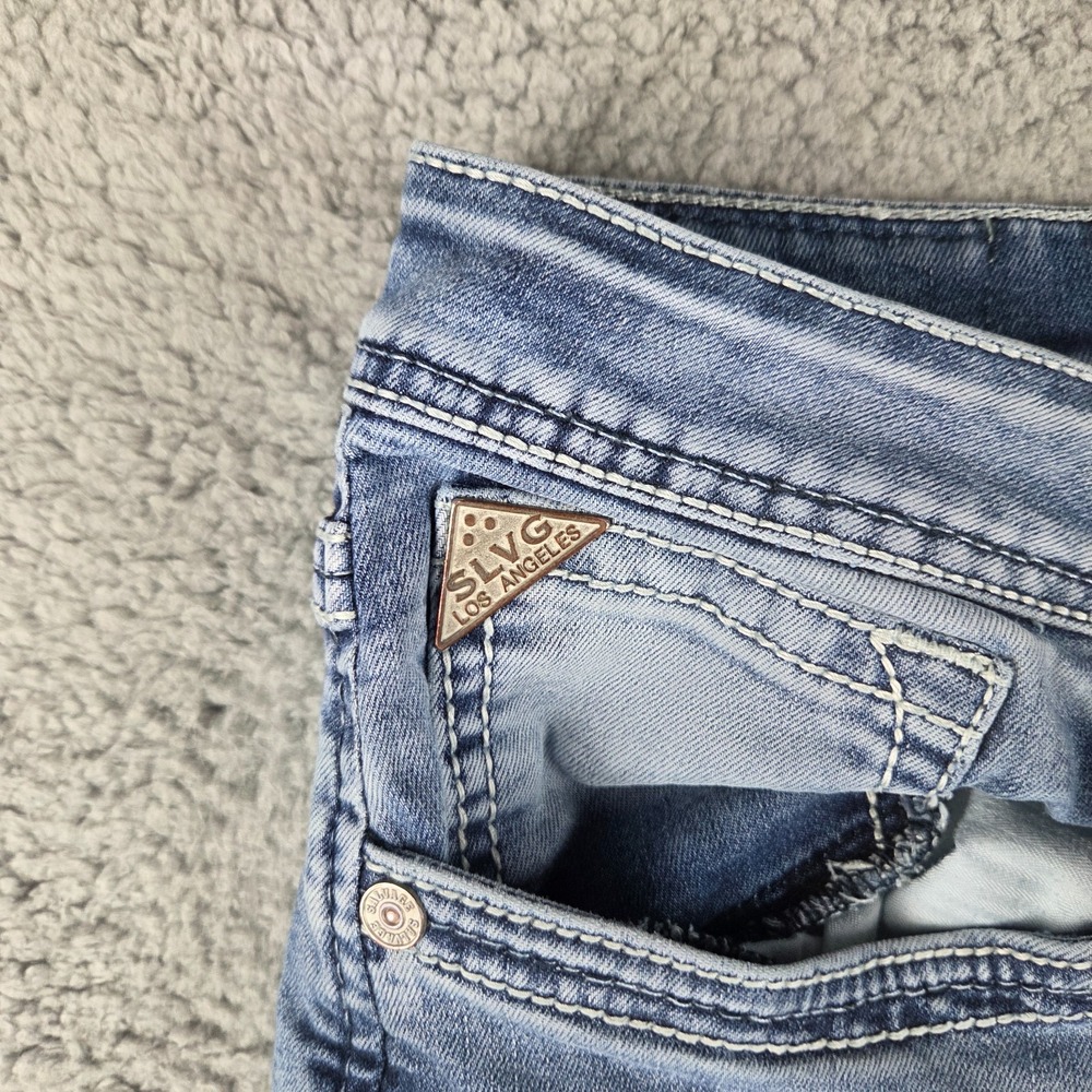 Salvage Anarchy Buckle Jeans Mens 40R (42x31) Blue Relaxed Straight Distressed - Picture 3 of 13
